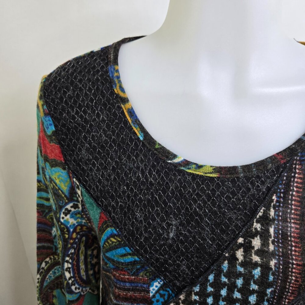 Vintage Concept Top L Patchwork Pattern Black Kni… - image 2